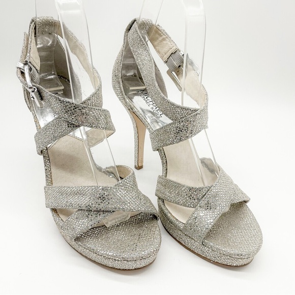 Michael Kors Sparkle Strappy Heels, Sz 7 - Picture 1 of 12